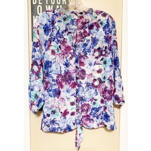 Kut From The Kloth Sheer Floral Tie Blouse